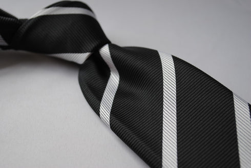 black tie with white stripes